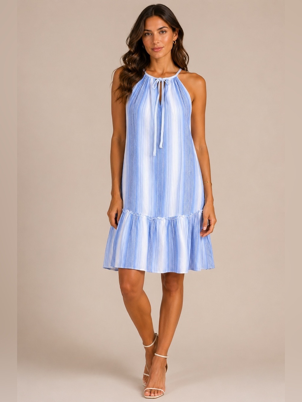 DREW Anthropologie Callisto Stripe Ruffle Mini Dress Blue White Size Medium
